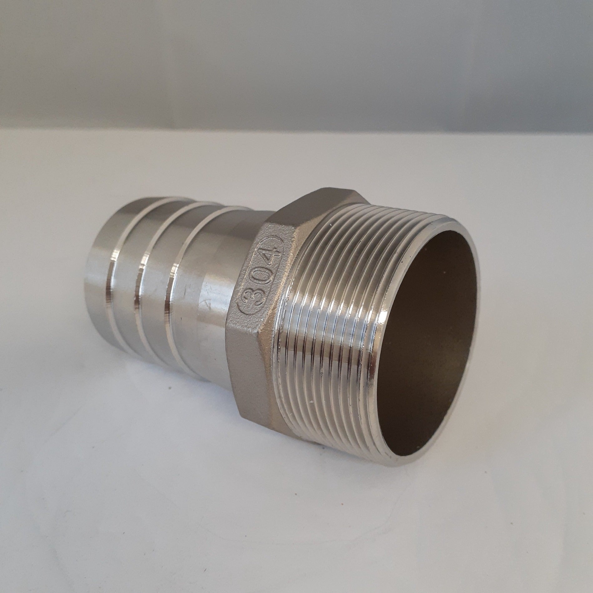 Union Fitting, 304 Stainless Steel Hex Hose Barb Adapter, 1-1/2 Inch ID Hose Barb x 1-1/2 Inch Male NPT