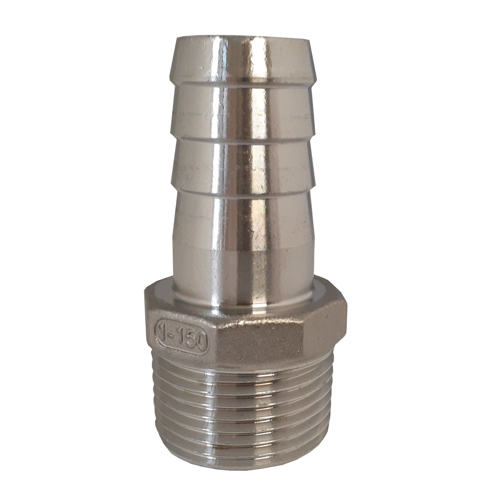 Union Fitting, 304 Stainless Steel Hex Hose Barb Adapter, 1 Inch ID Hose Barb x 1 Inch Male NPT