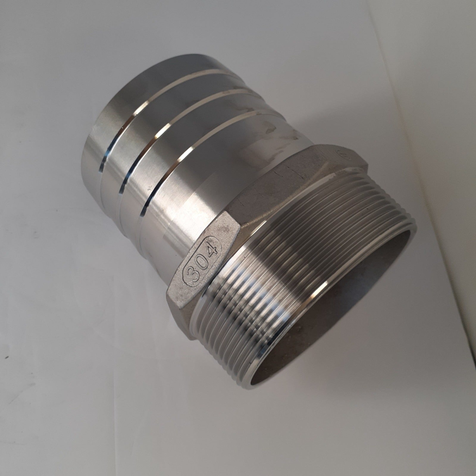 Union Fitting, 304 Stainless Steel Hex Hose Barb Adapter, 4 Inch ID Hose Barb x 4 Inch Male NPT