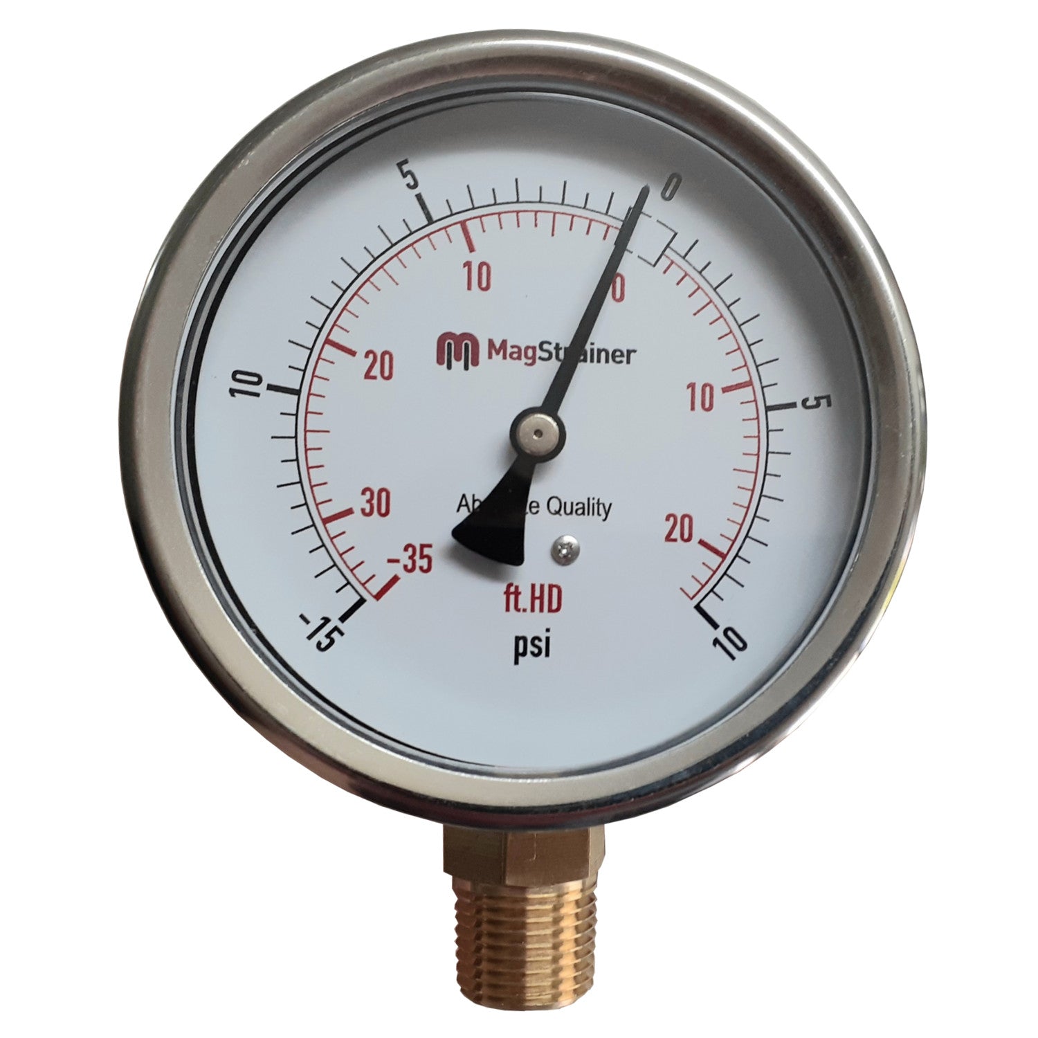 PRM, 4 Inch Compound Gauge, -15 to 10 psi, -35 to 20 ft.HD, 304 Stainless Steel with Brass Internals