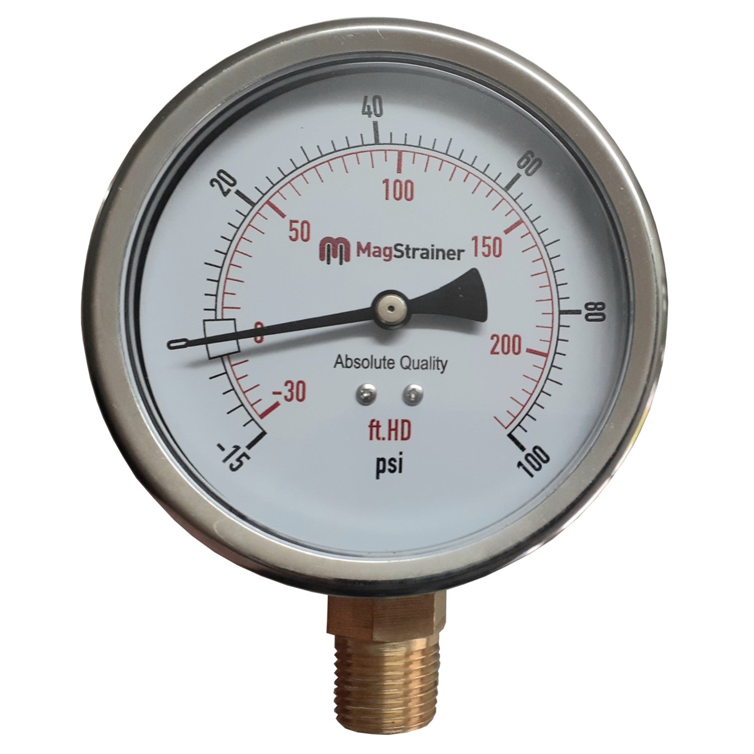 PRM, 4 Inch Compound Gauge, -15 to 100 psi, -30 to 200 ft.HD, 304 Stainless Steel with Brass Internals