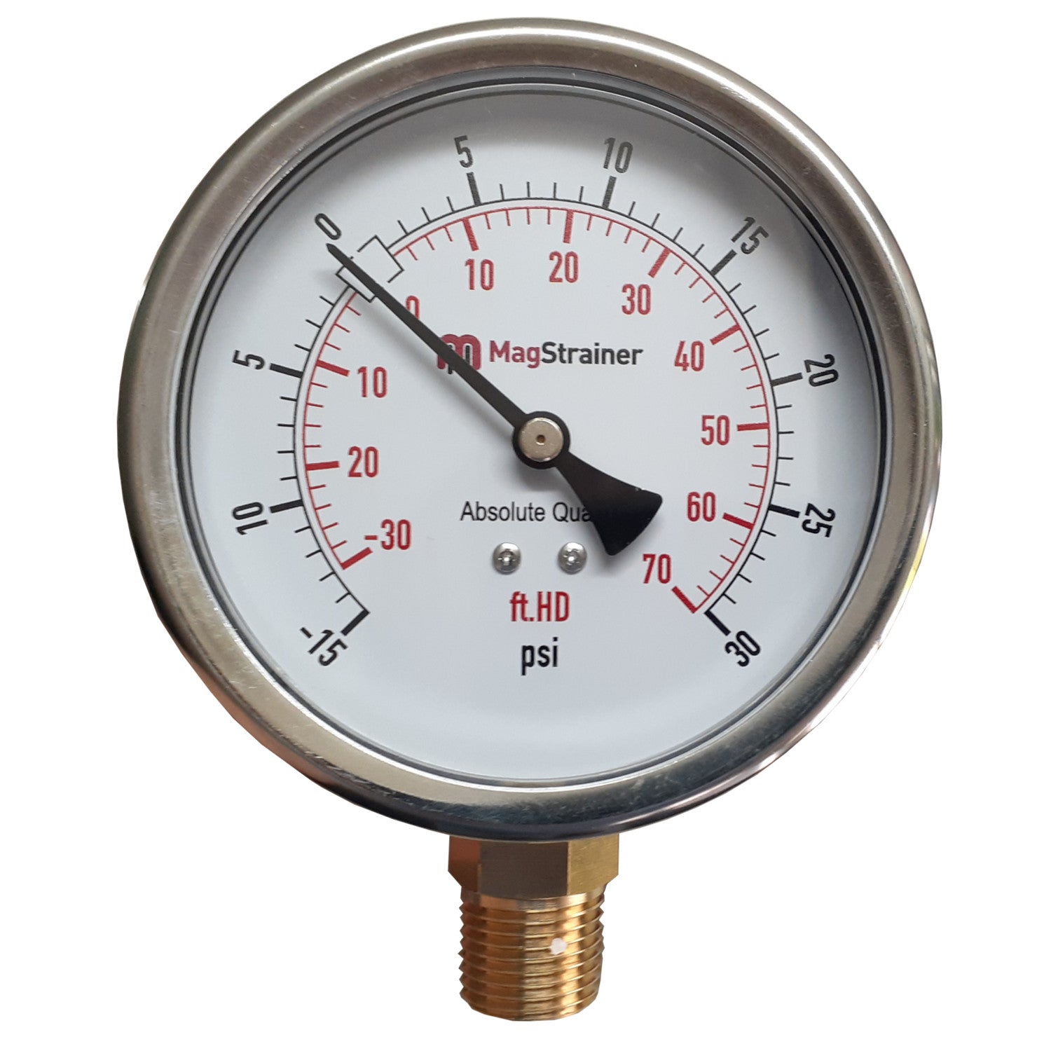 PRM, 4 Inch Compound Gauge, -15 to 30 psi, -30 to 70 ft.HD, 304 Stainless Steel with Brass Internals