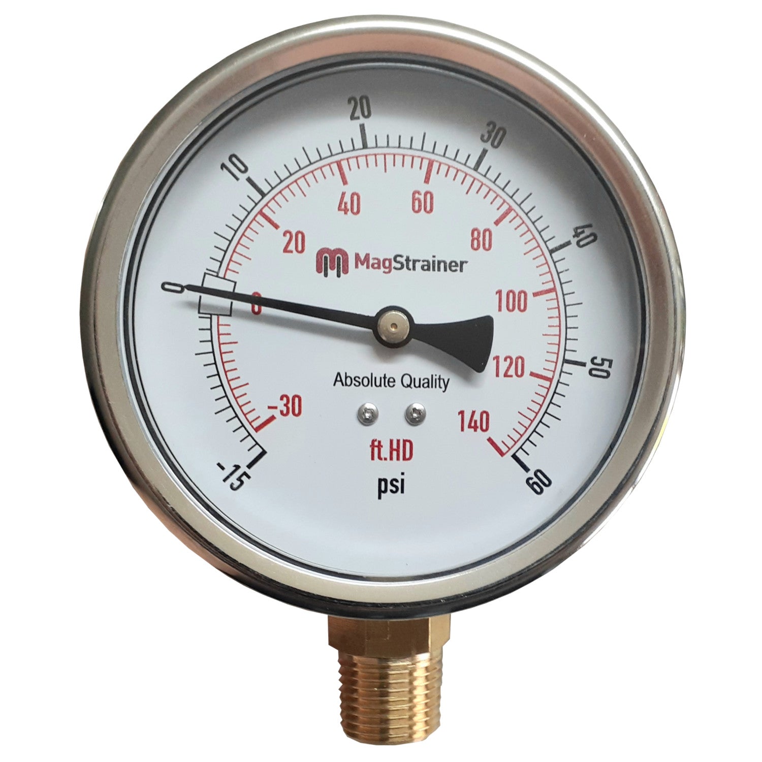 PRM, 4 Inch Compound Gauge, -15 to 60 psi, -30 to 140 ft.HD, 304 Stainless Steel with Brass Internals