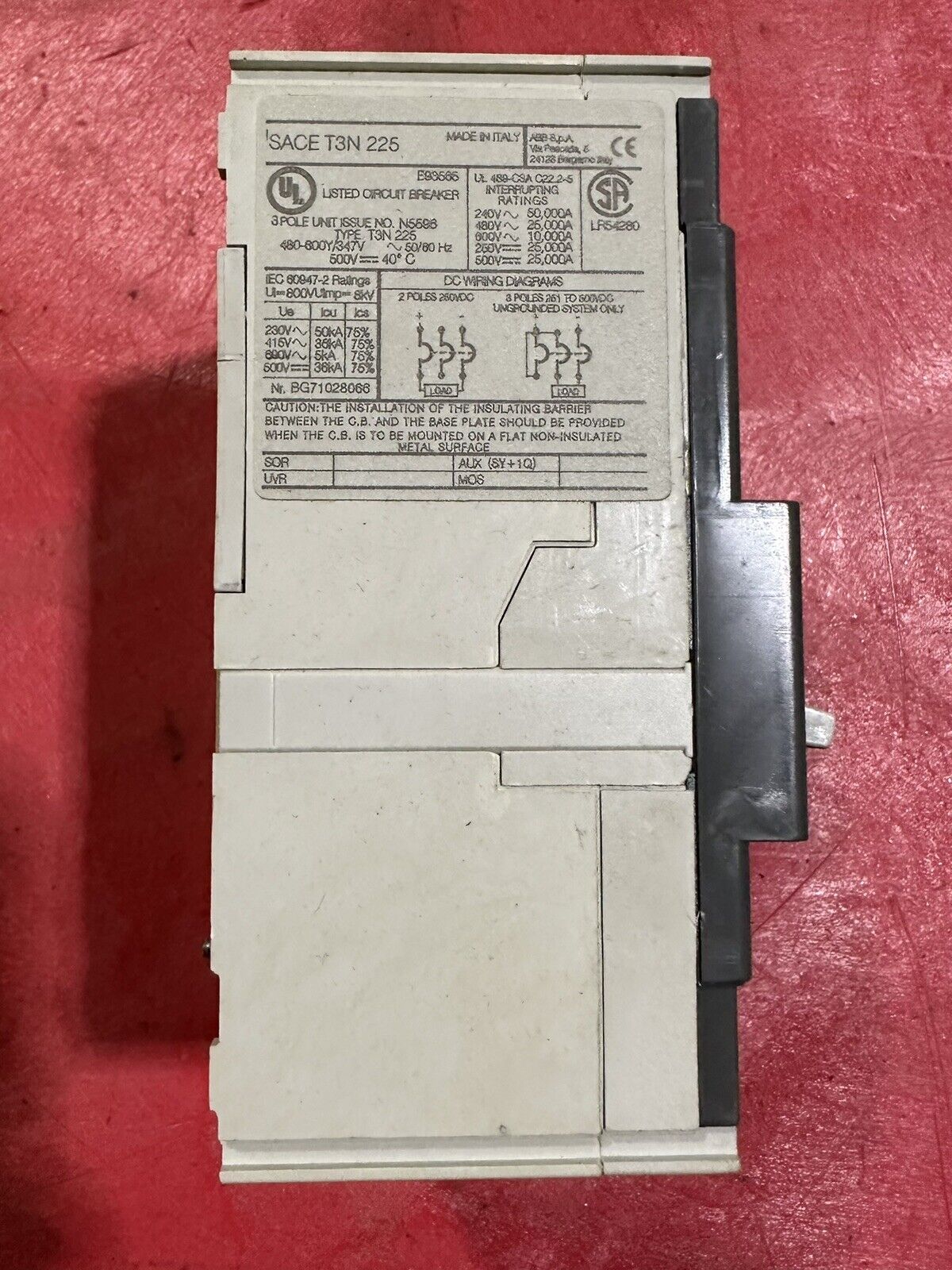 PRM Filtration, ABB Sace T3N 225 Tmax 3p 125a 600v Circuit Breaker 125 Amp
