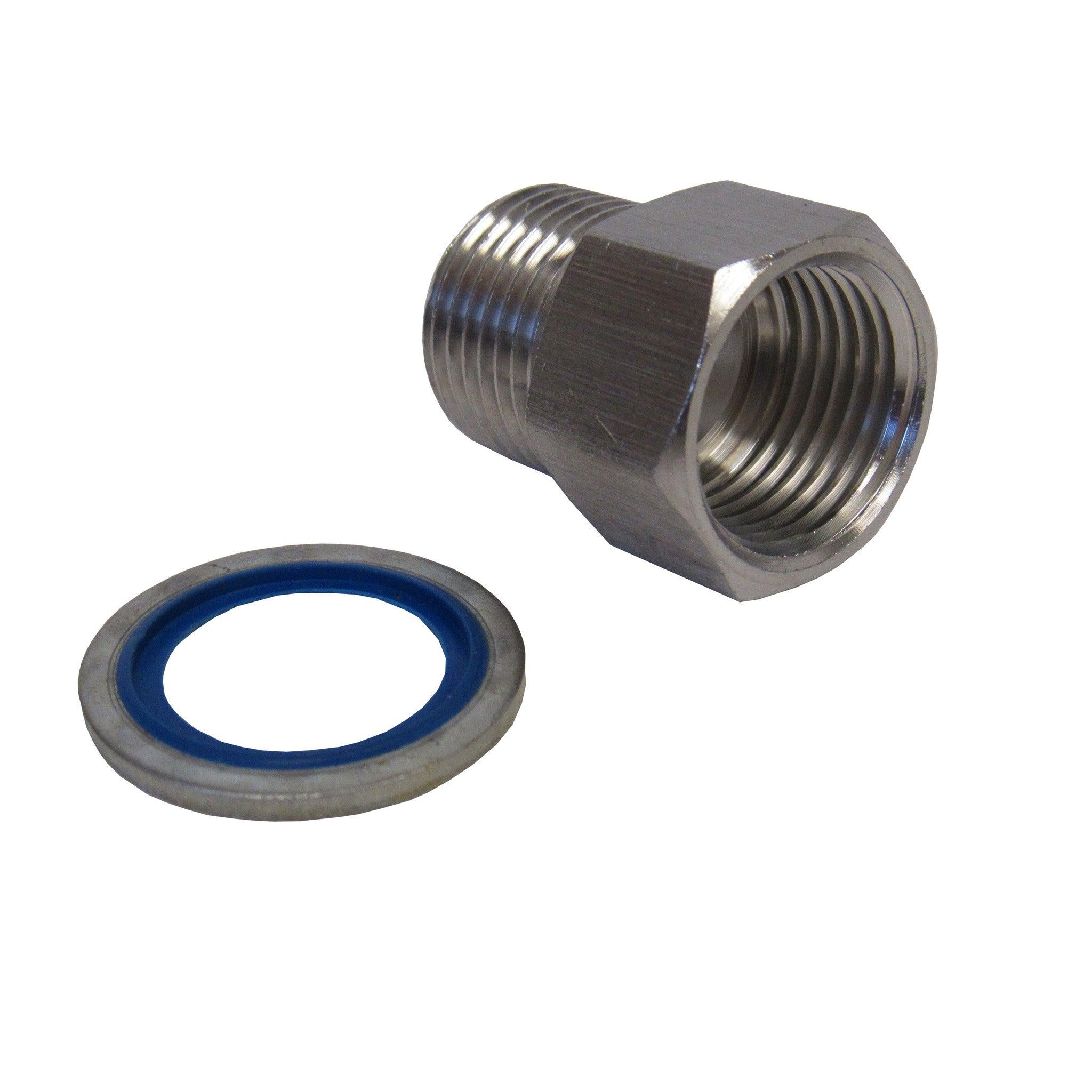 PRM, BSPP Adapters - Stainless Steel - 1/2 Inch Male NPT  x  1/2 Inch BSPP Female With Sealing Washer