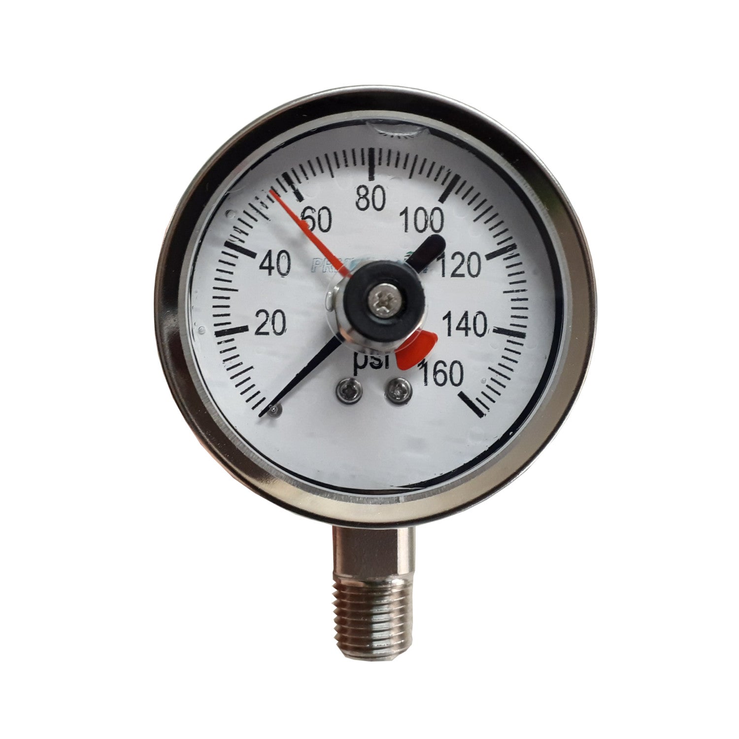 PRM, CLOSEOUT! Heavy Duty Repairable 304 Stainless Steel Pressure Gauge with SS Internals and Max Pointer, 0-160 PSI, 2-1/2 Inch Dial, 1/4 inch NPT Bottom Mount