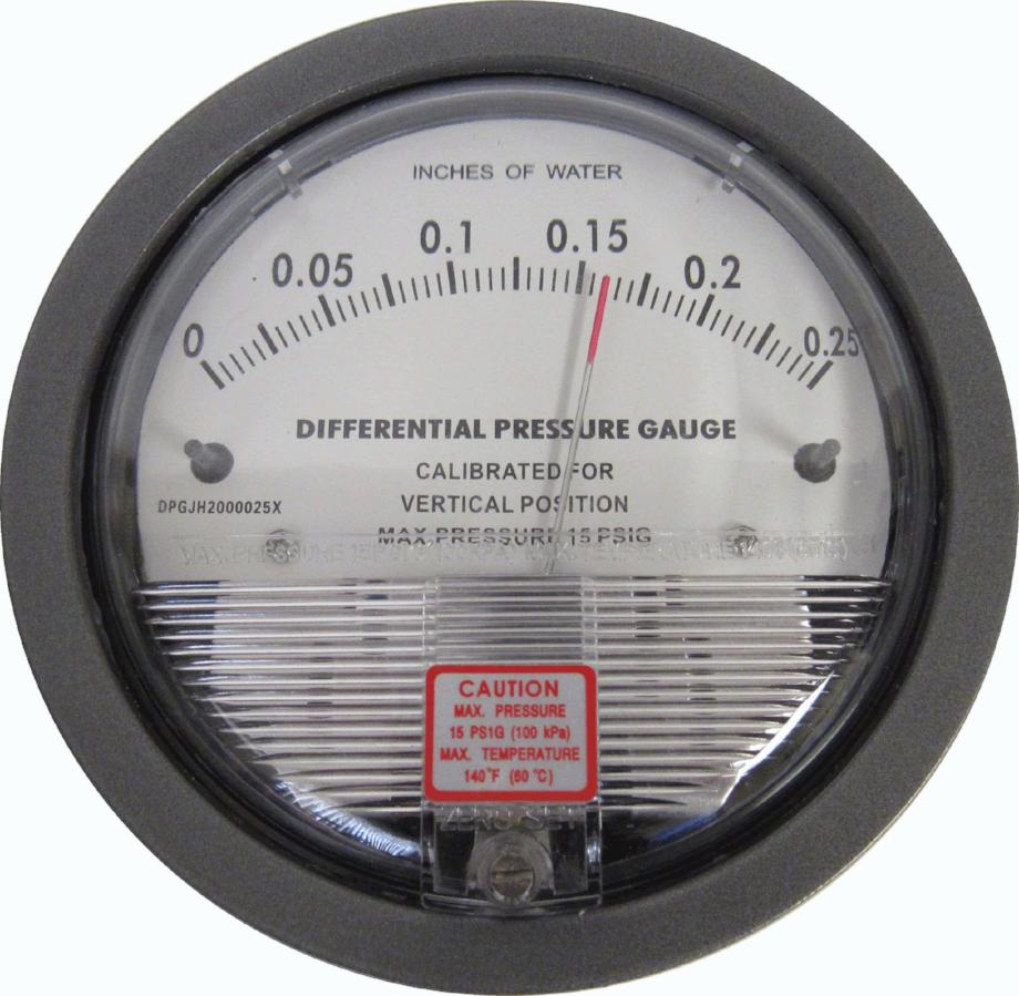 JH Gauge, Differential Pressure Gauge, 0-0.25 Inches of Water