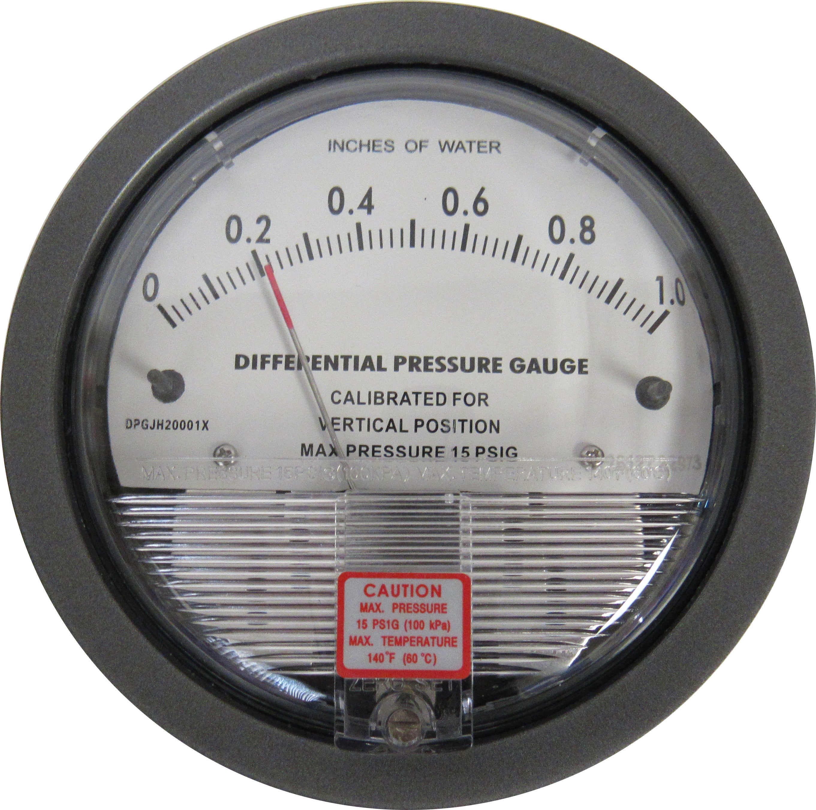 JH Gauge, Differential Pressure Gauge, 0-1 Inches of Water