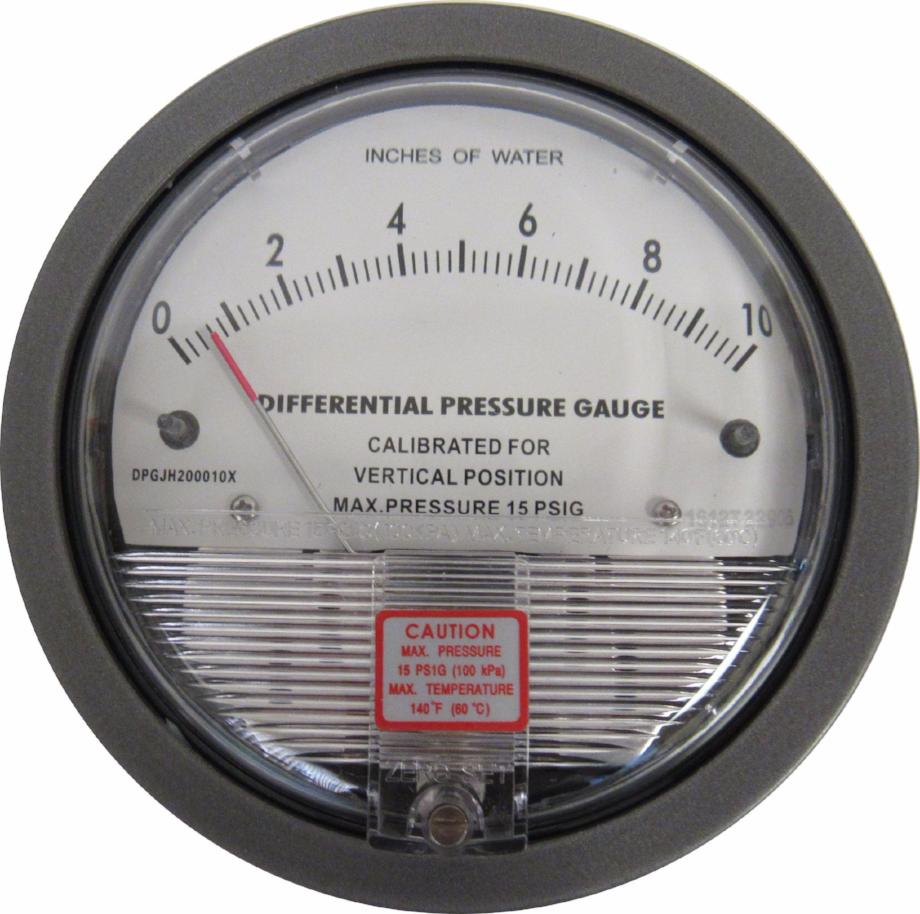 JH Gauge, Differential Pressure Gauge, 0-10 Inches of Water