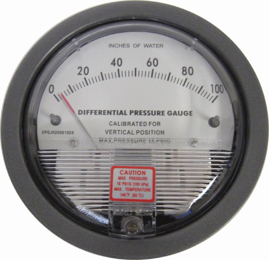 JH Gauge, Differential Pressure Gauge, 0-100 Inches of Water