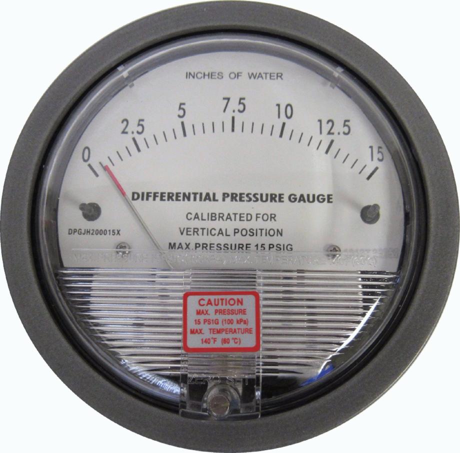 JH Gauge, Differential Pressure Gauge, 0-15 Inches of Water