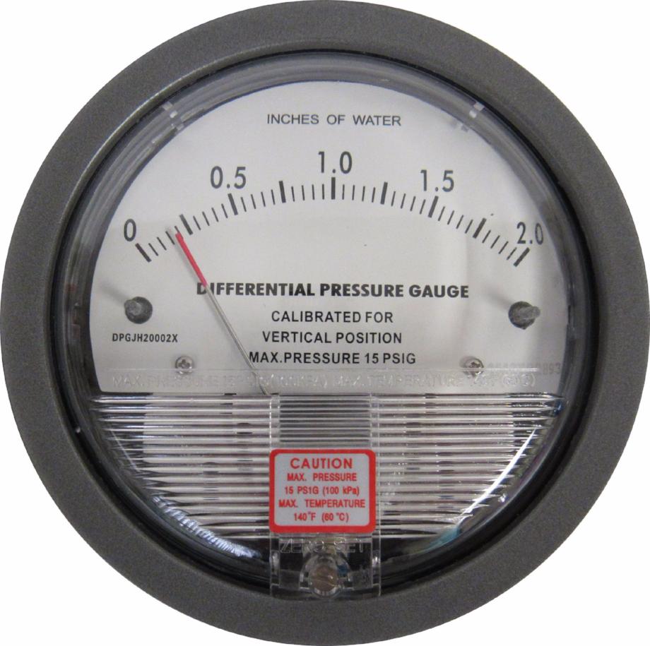 JH Gauge, Differential Pressure Gauge, 0-2 Inches of Water