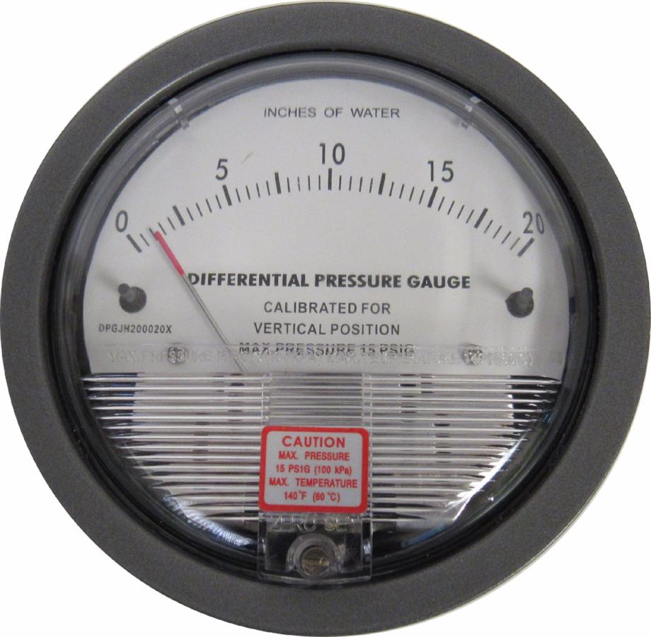 JH Gauge, Differential Pressure Gauge, 0-20 Inches of Water