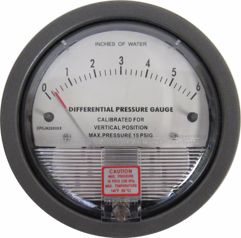 JH Gauge, Differential Pressure Gauge, 0-6 Inches of Water