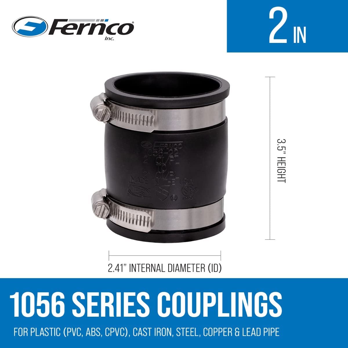 Fernco, Fernco 1056-22 Flexible Coupling, 2 Inch