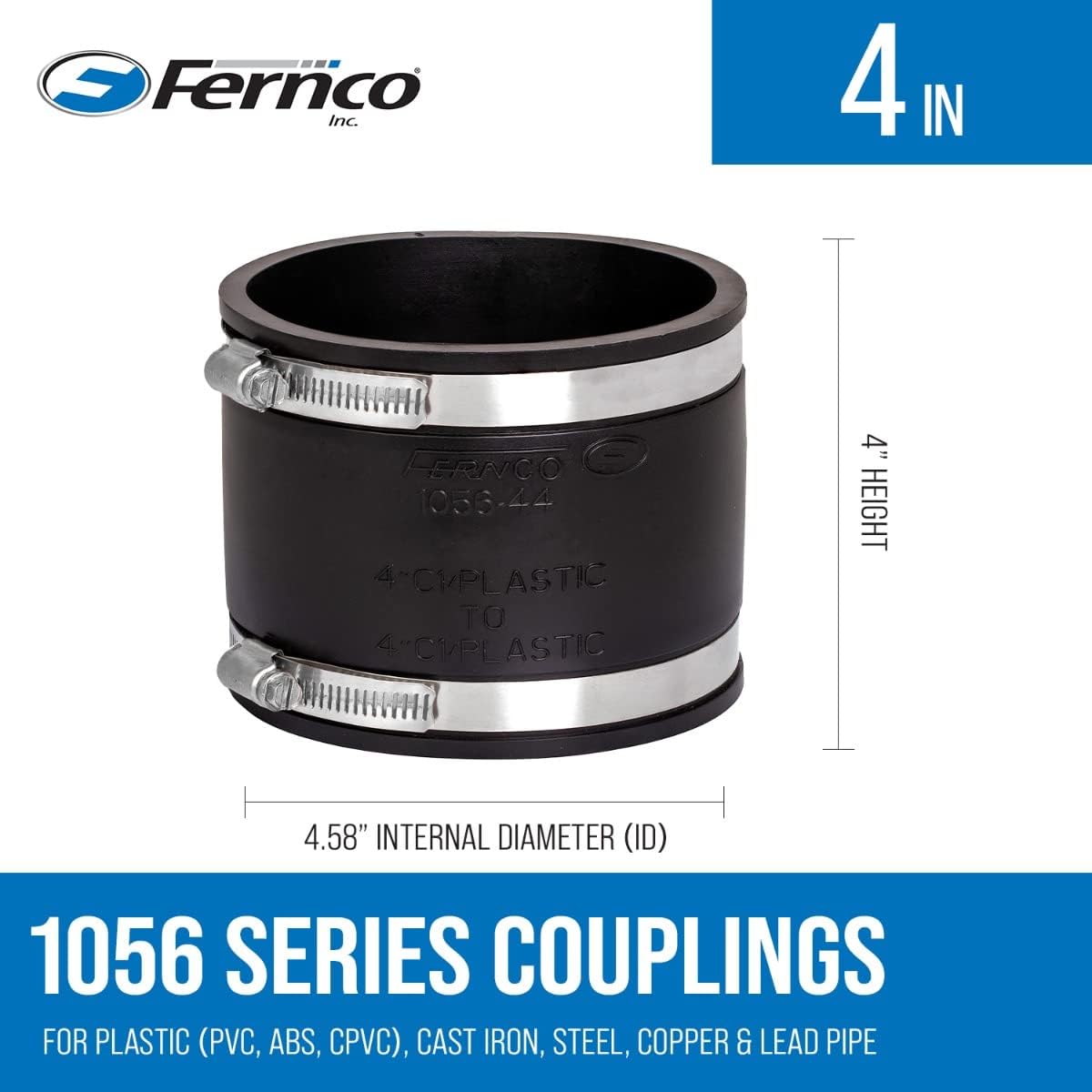 Fernco, Fernco 1056-44 Flexible Coupling, 4 Inch