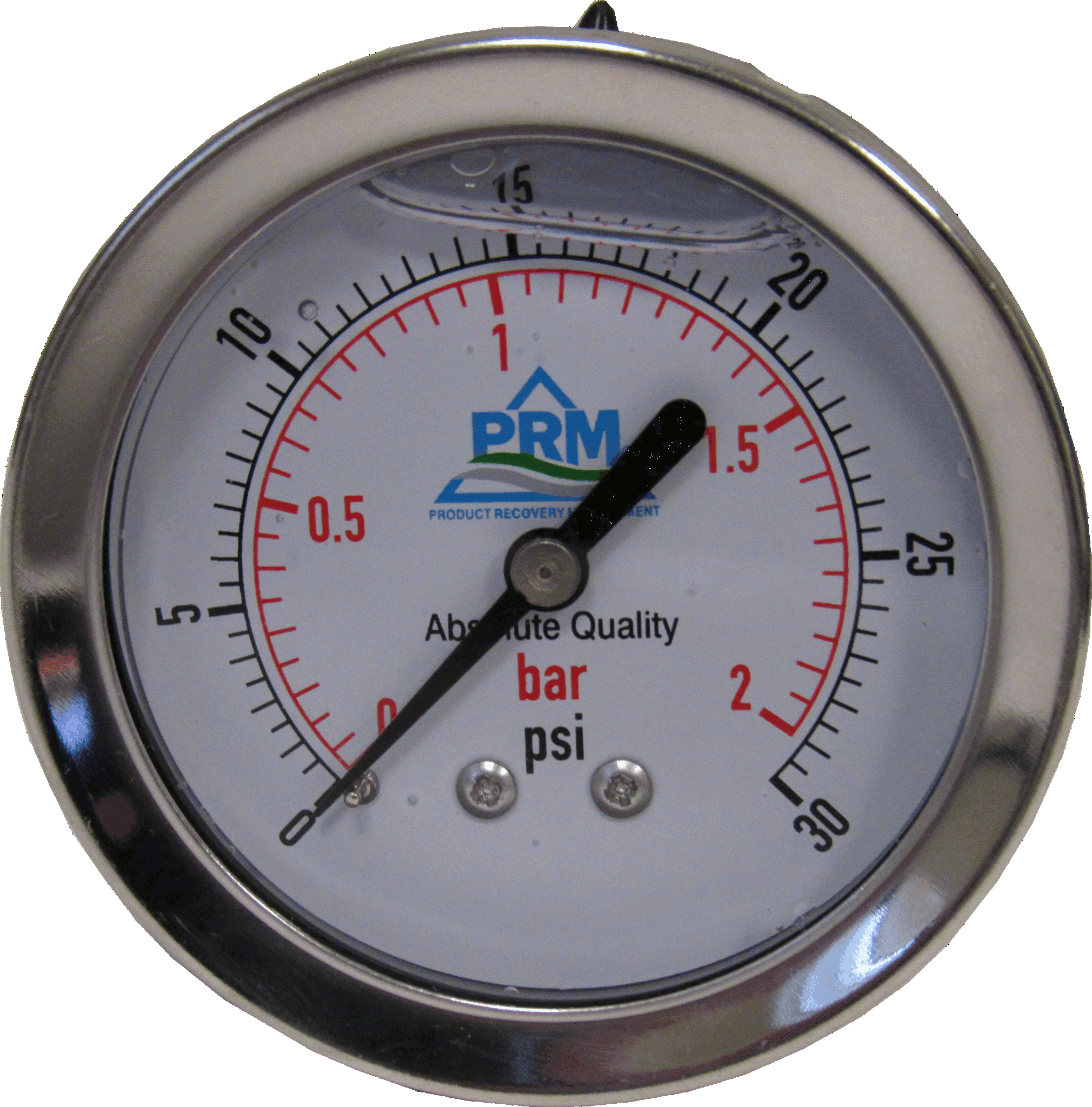 PRM, PRM 304 Stainless Steel Pressure Gauge with Stainless Steel Internals, 0-30 PSI, 2-1/2 Inch Dial, 1/4 Inch NPT Back Mount