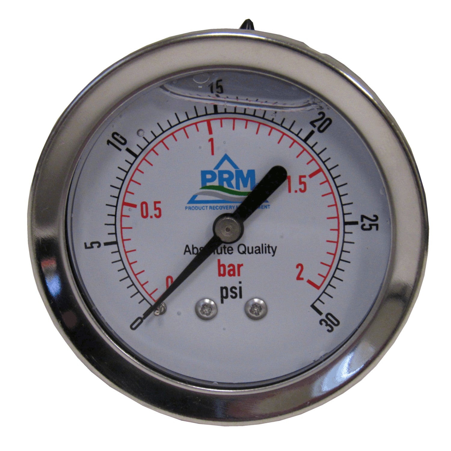 PRM, PRM 304 Stainless Steel Pressure Gauge with Stainless Steel Internals, 0-30 PSI, 2-1/2 Inch Dial, 1/4 Inch NPT Back Mount