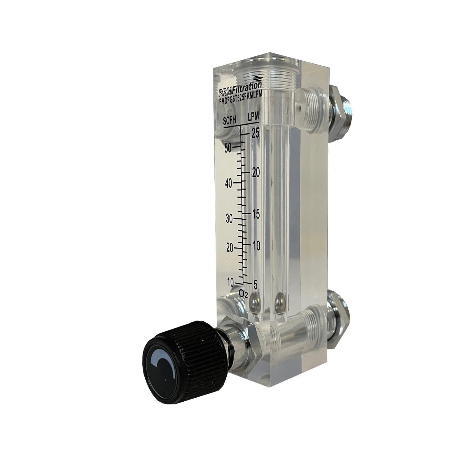 PRM Filtration, PRM FMDFG6T525FKMLPM 5-25 LPM Oxygen Rotameter Flow Meter with Integrated Flow Valve