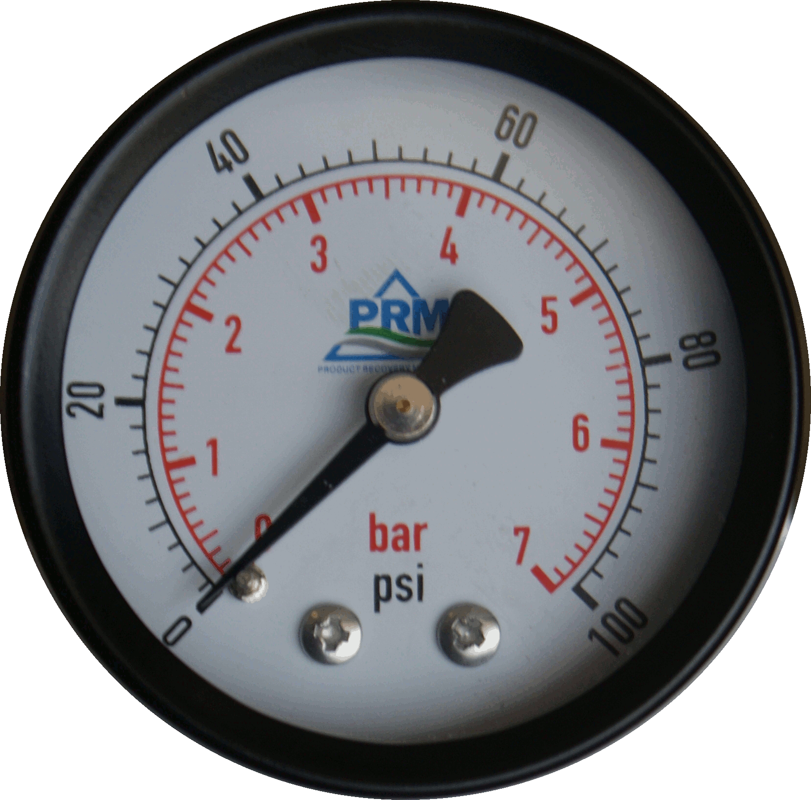 PRM, PRM Steel Case Pressure Gauge with Brass Internals, 0-100 PSI, 2 Inch Dial, 1/4 Inch NPT Back Mount