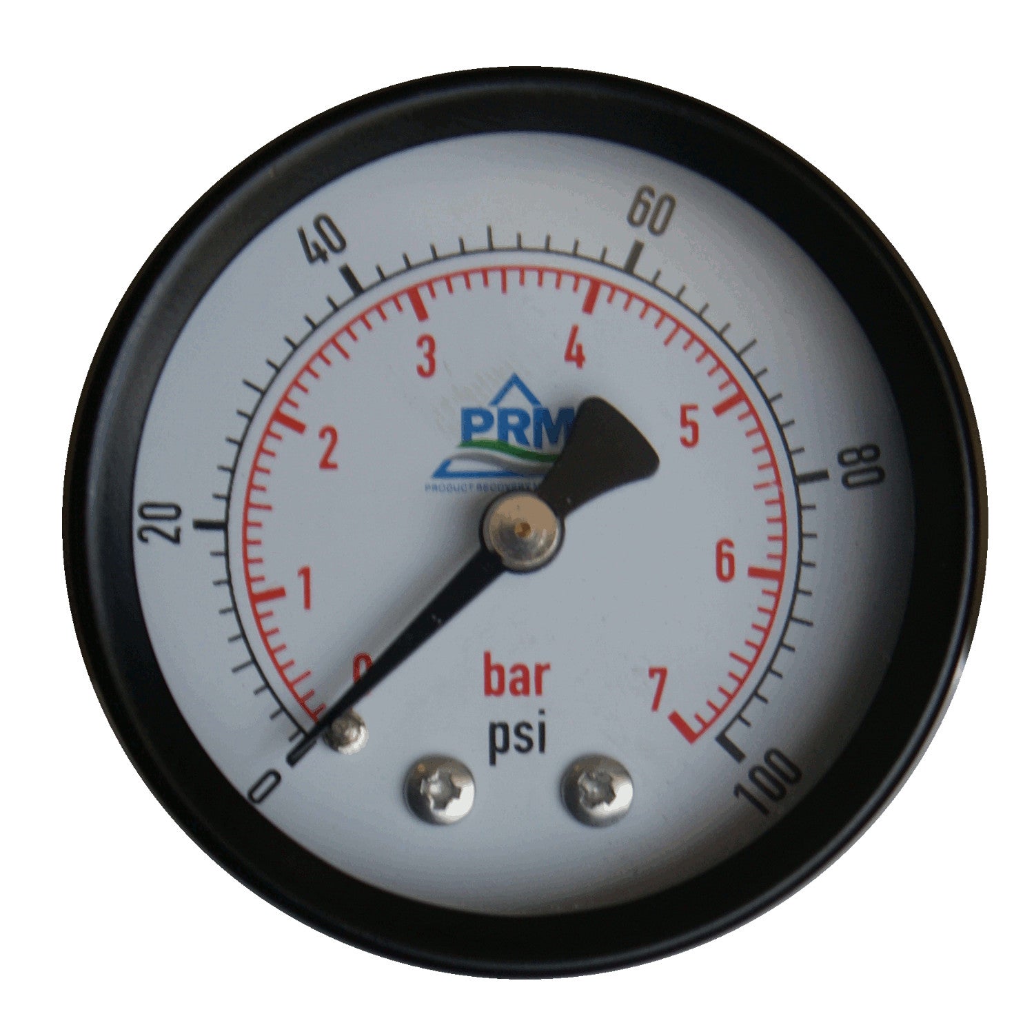 PRM, PRM Steel Case Pressure Gauge with Brass Internals, 0-100 PSI, 2 Inch Dial, 1/4 Inch NPT Back Mount