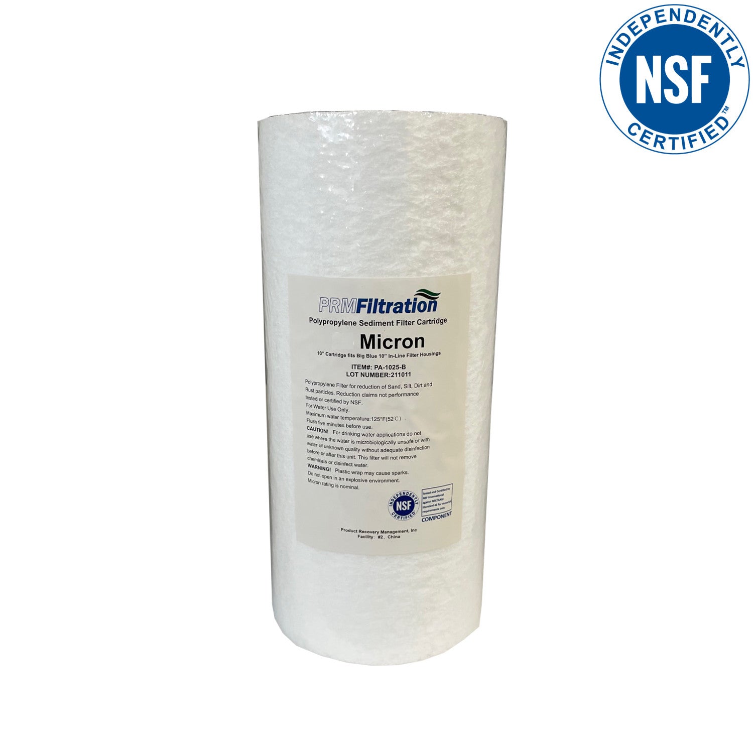 PRM Filtration, PRMFiltration PA1010BB 10 Inch x 4.5 Inch 10 Micron Spun Polypropylene Sediment Filter Cartridges, NSF Certified