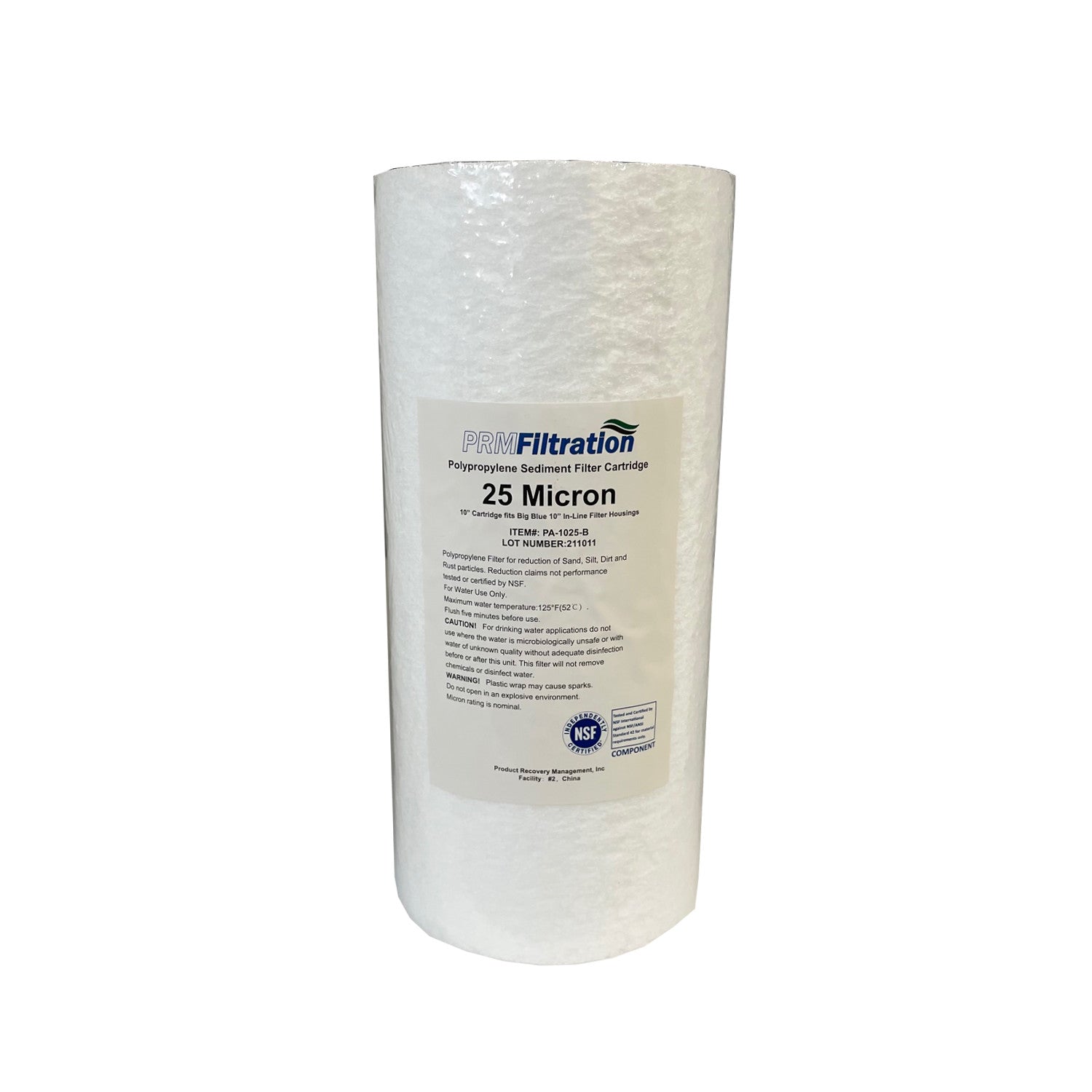 PRM Filtration, PRMFiltration PA1025BB 10 Inch x 4.5 Inch 25 Micron Spun Polypropylene Sediment Filter Cartridges, NSF Certified