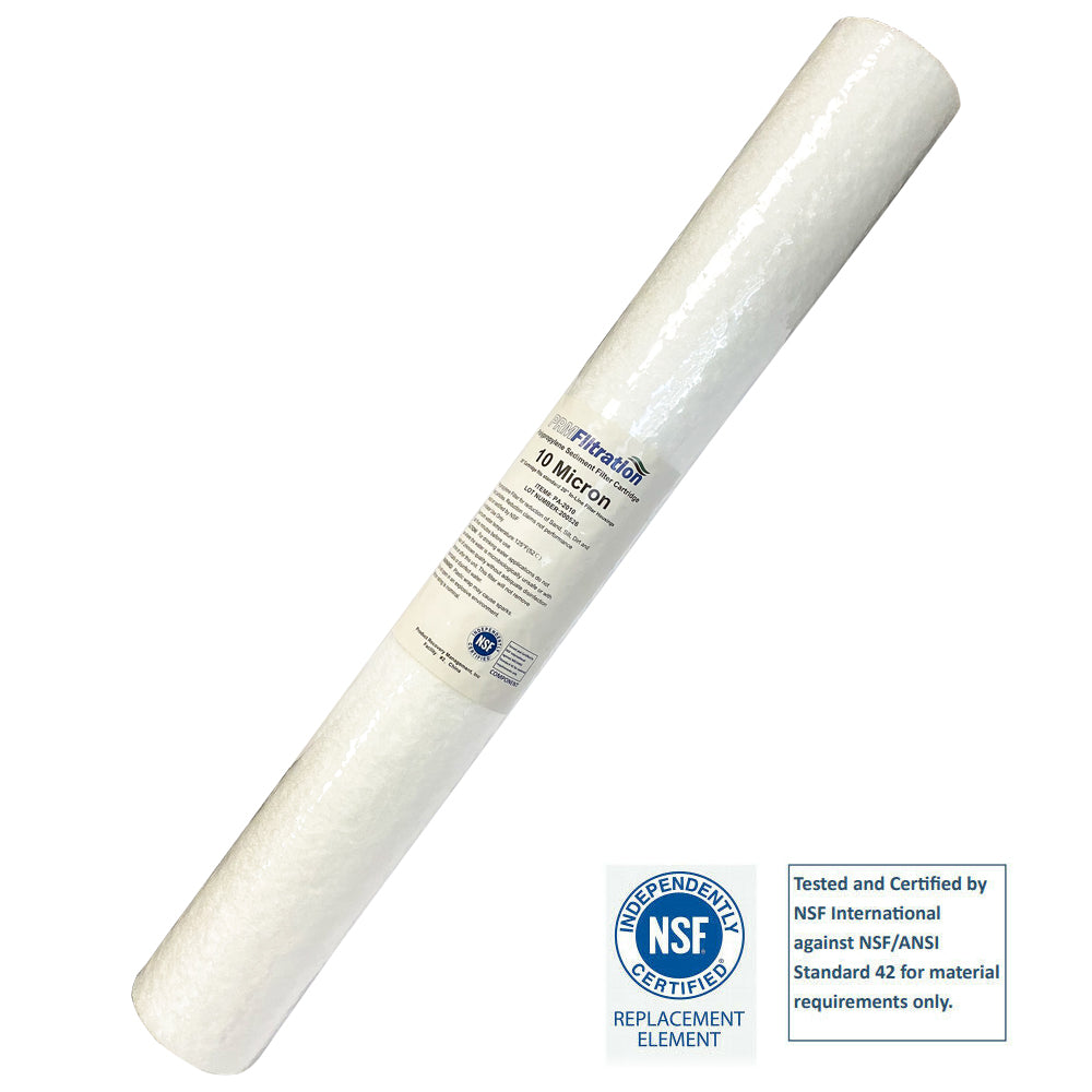 PRM Filtration, PRMFiltration PA2010 20 Inch x 2.5 Inch 10 Micron Spun Polypropylene Sediment Filter Cartridges, NSF Certified