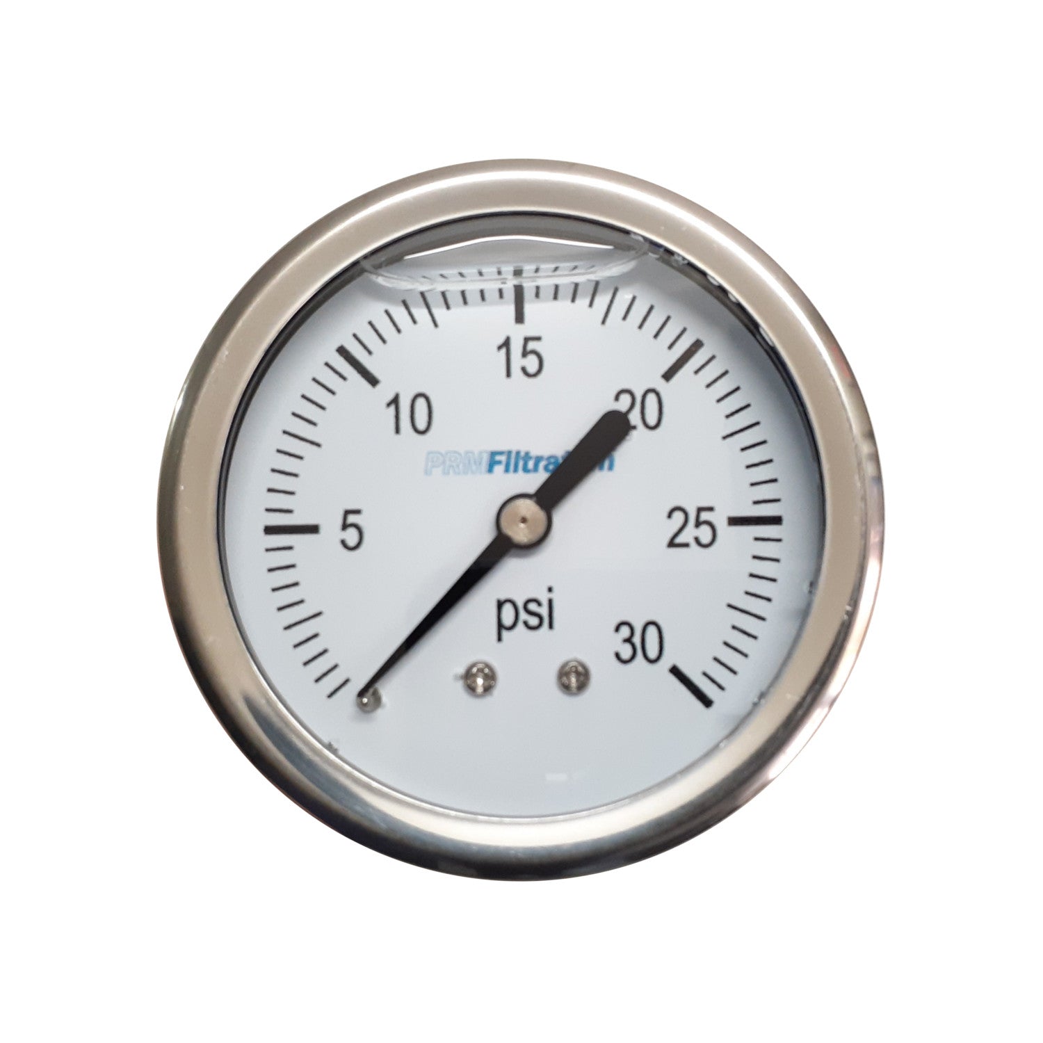 PRM, Premium 304 Stainless Steel Pressure Gauge with Brass Internals, 0-30 PSI, 2-1/2 Inch Dial, 1/4 Inch NPT Back Mount, Calibration Certificate Option