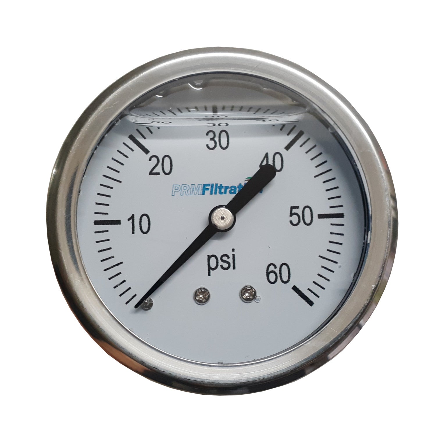 PRM, Premium 304 Stainless Steel Pressure Gauge with Brass Internals, 0-60 PSI, 2-1/2 Inch Dial, 1/4 inch NPT Back Mount, Calibration Certificate Option