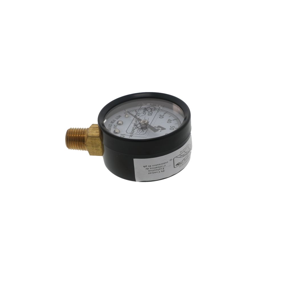 NEO, Water Pressure Gauge 100 PSI, 1/4" MPT, 2.0" Glass Dial, Lead Free Brass, Lower Mount, Black Steel Case