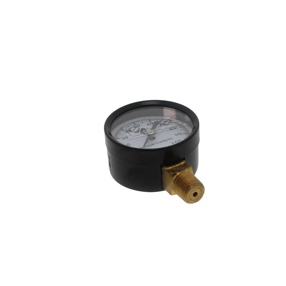 NEO, Water Pressure Gauge 100 PSI, 1/4" MPT, 2.0" Glass Dial, Lead Free Brass, Lower Mount, Black Steel Case