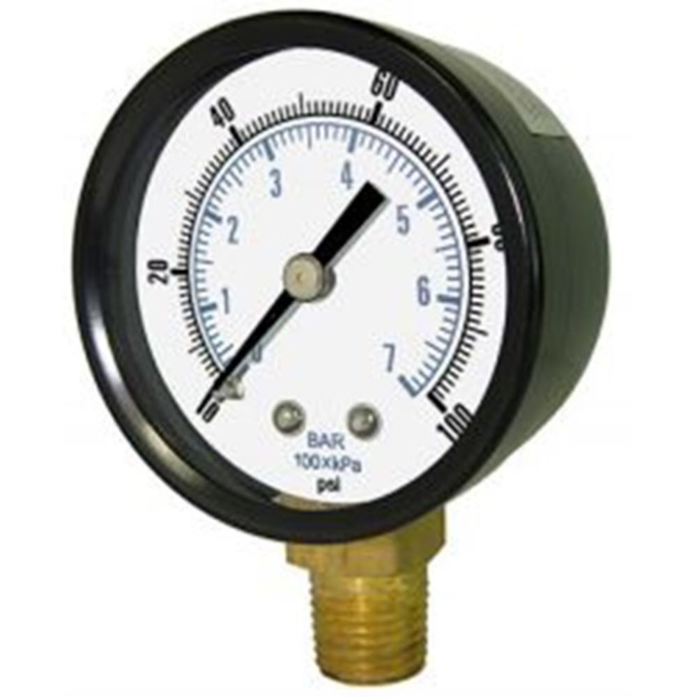 NEO, Water Pressure Gauge 100 PSI, 1/4" MPT, 2.0" Glass Dial ,  Lower Mount, Black Steel Case