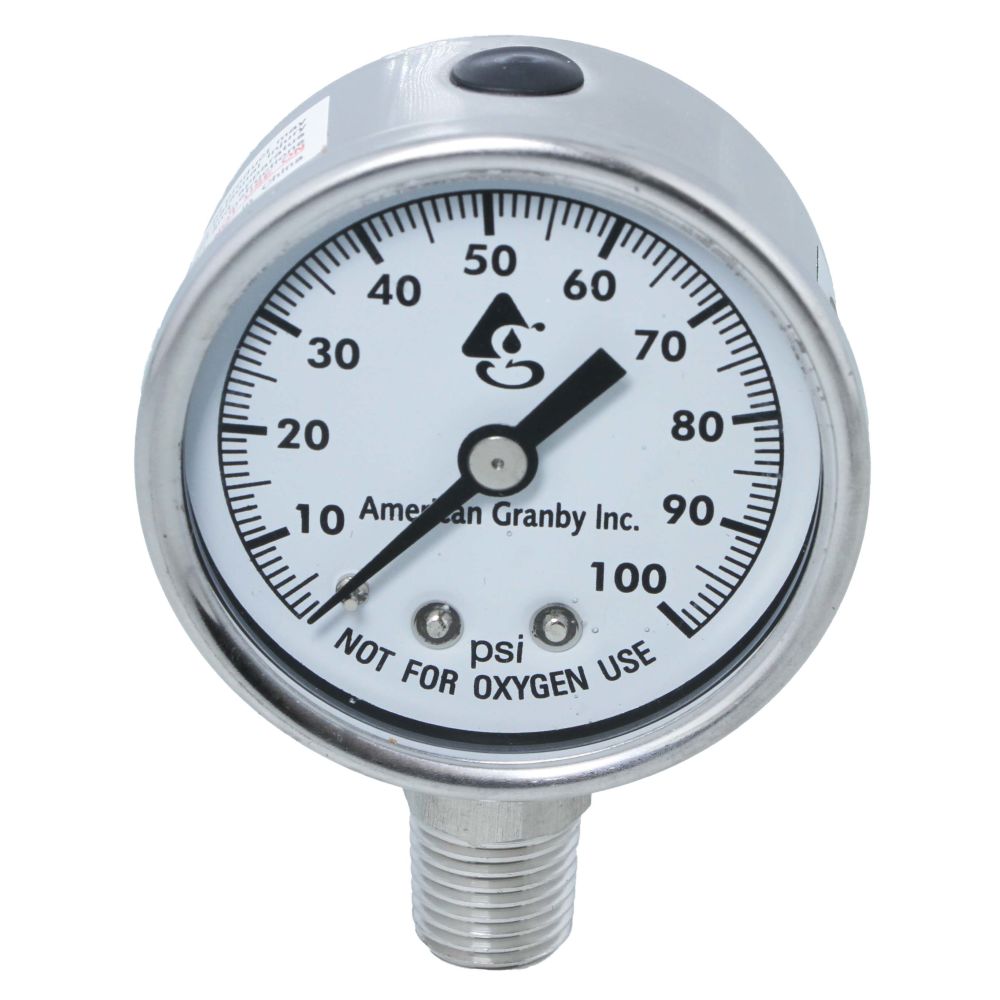 NEO, Water Pressure Gauge 100 PSI, 1/4" MPT, 2.0" Plastic Dial, Lower Mount, SS Case