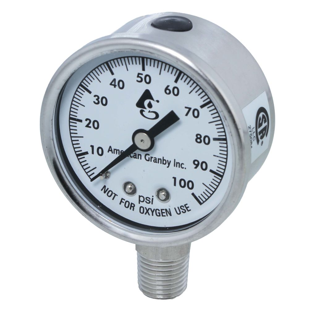 NEO, Water Pressure Gauge 100 PSI, 1/4" MPT, 2.0" Plastic Dial, Lower Mount, SS Case