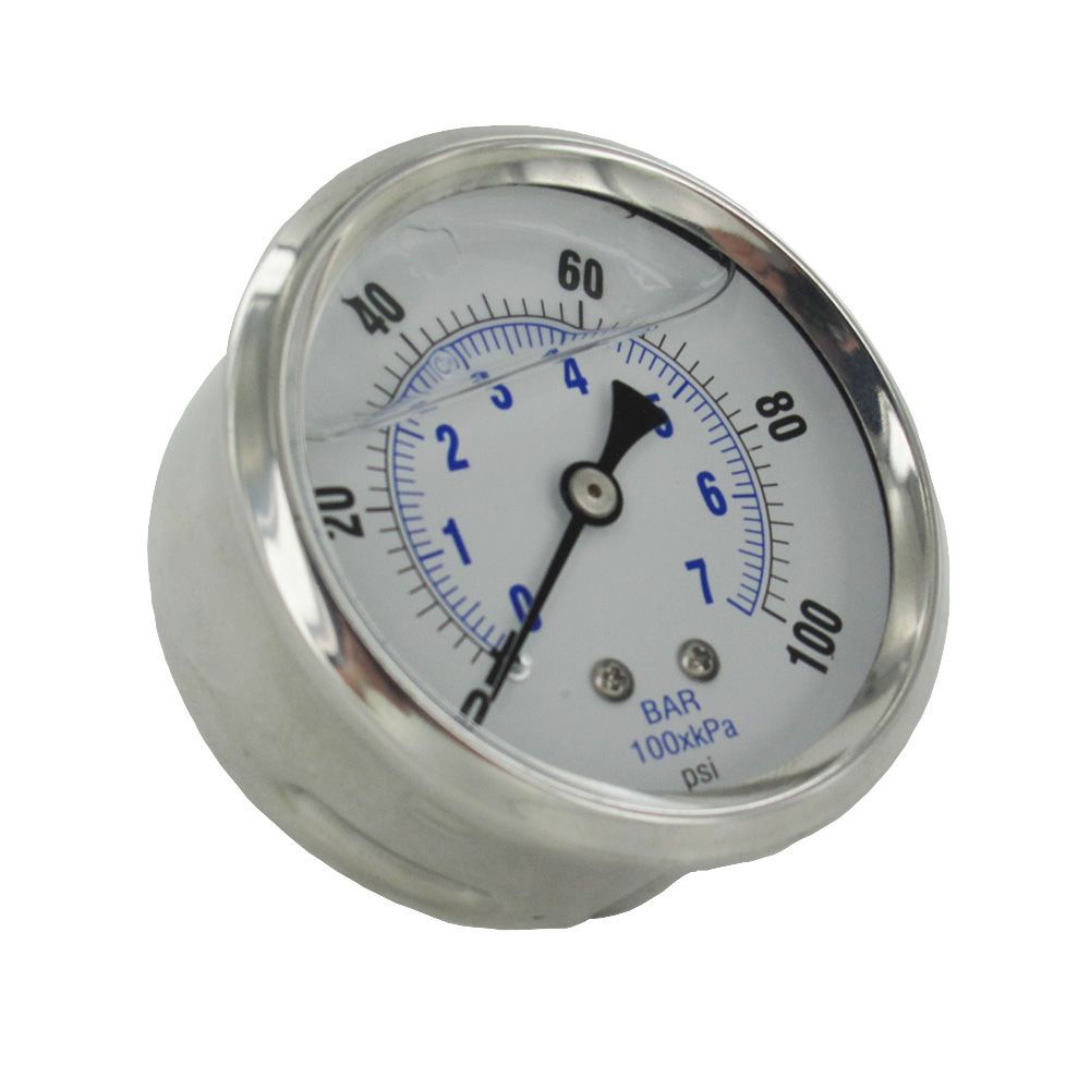 NEO, Water Pressure Gauge - 100 PSI, 1/4" MPT, 2.5" Plastic Dial, Center Back Uclamp, SS Case