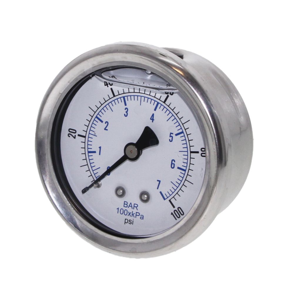 NEO, Water Pressure Gauge 100 PSI, 1/4" MPT, 2.5" Plastic Dial, Center Mount, SS Case