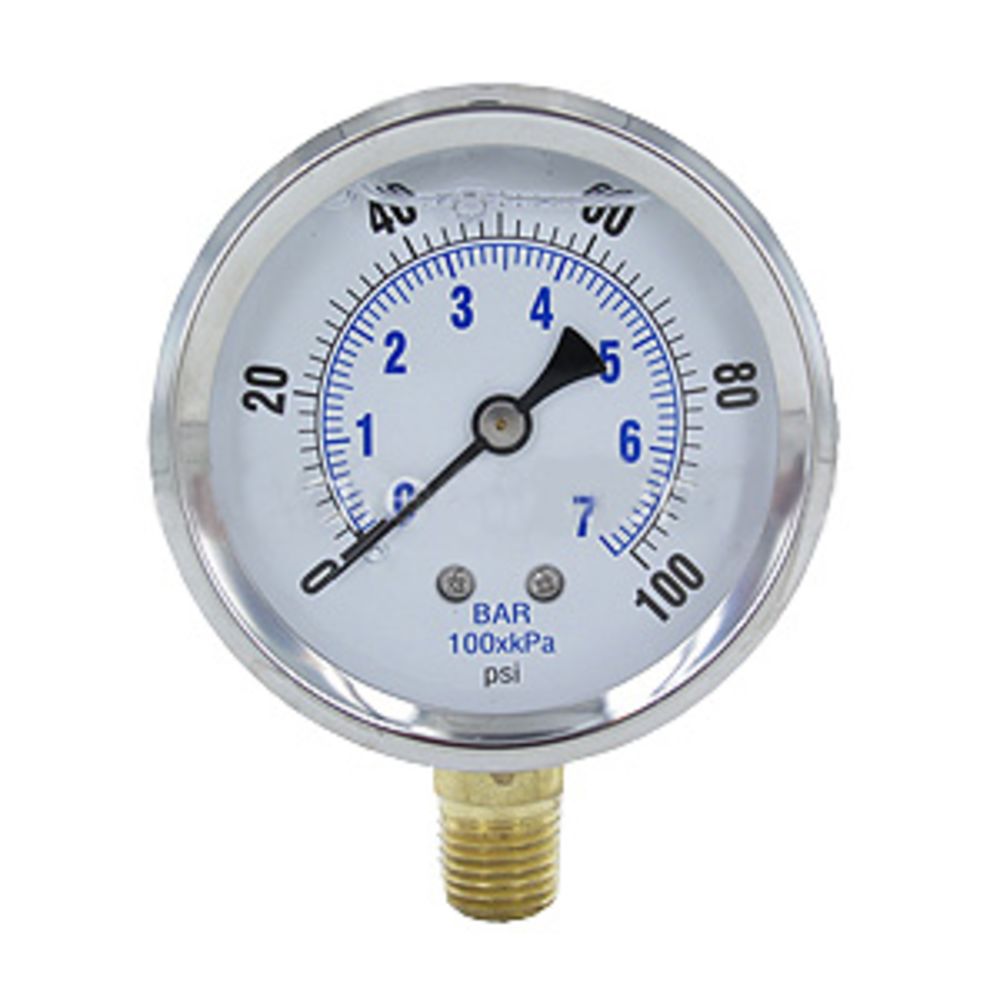 NEO, Water Pressure Gauge 100 PSI, 1/4" MPT, 2.5" Plastic Dial, Lower Mount, SS Case