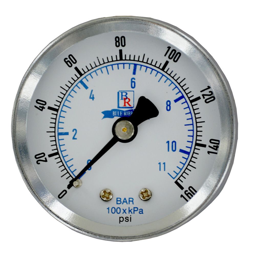 NEO, Water Pressure Gauge 160 PSI, 1/4" MPT, 2.0" Glass Dial, Center Mount, Black Steel Case