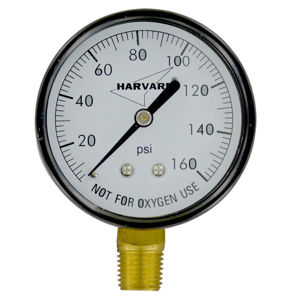 NEO, Water Pressure Gauge 160 PSI, 1/4" MPT, 2.5" Glass Dial, Lower Mount, Black Steel Case