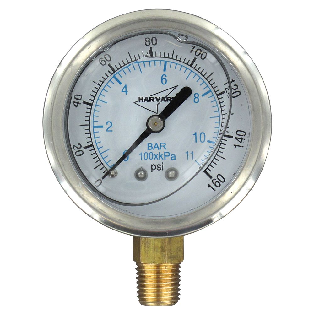 NEO, Water Pressure Gauge 160 PSI, 1/4" MPT, 2.5" Plastic Dial, Lower Mount, SS Case