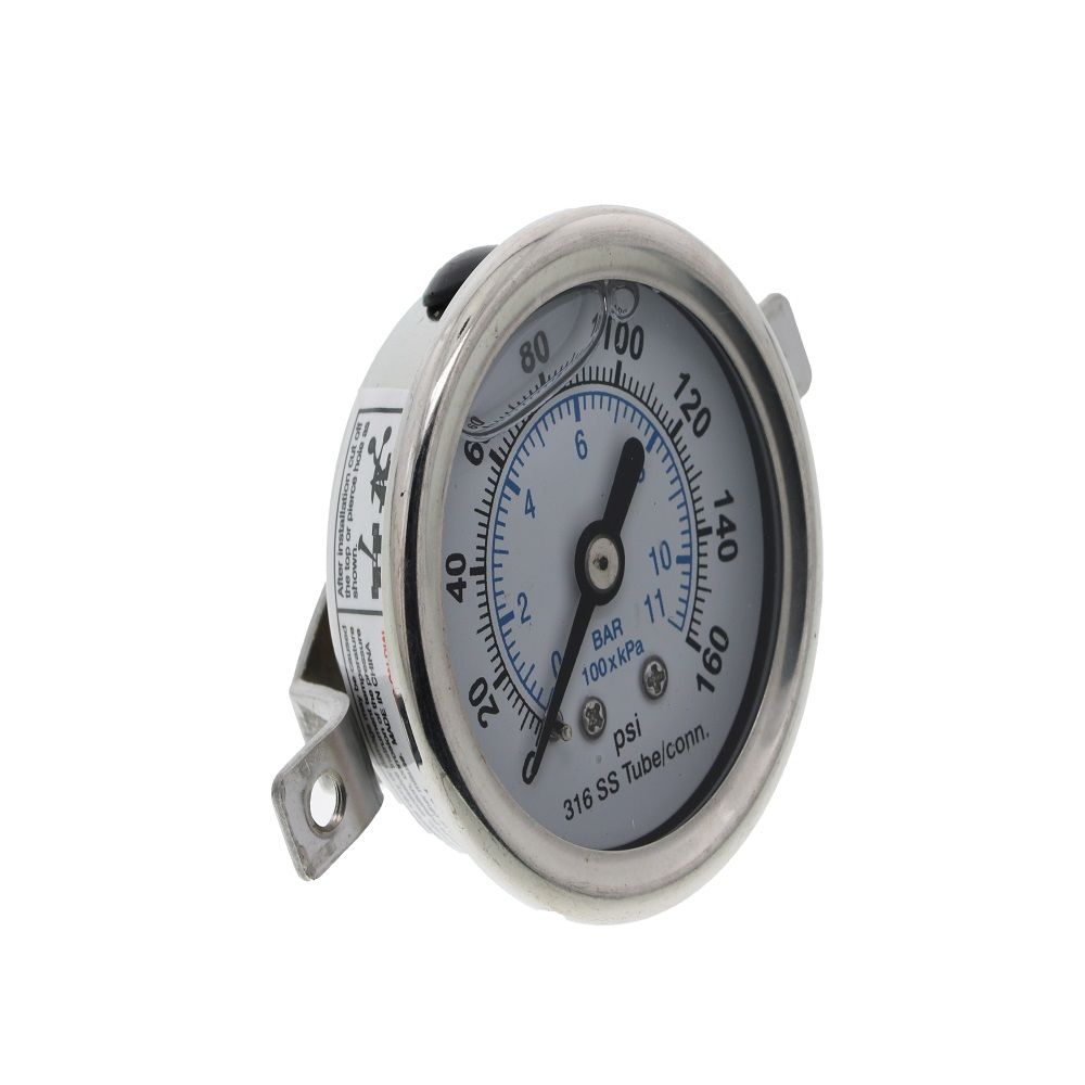 NEO, Water Pressure Gauge 160 PSI, 1/8" MPT, 1.5" Plastic Dial, Center Back Uclamp, SS Case