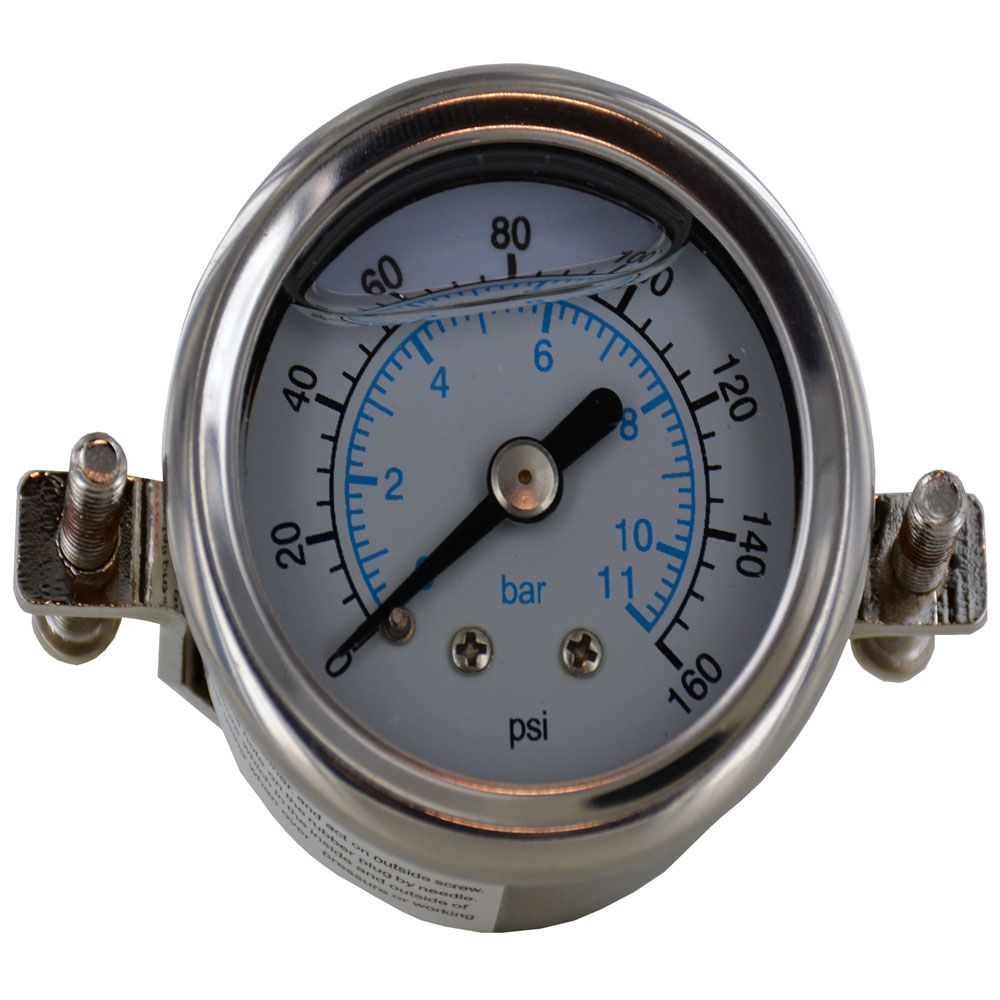 NEO, Water Pressure Gauge 160 PSI, 1/8" MPT, 1.5" Plastic Dial, Center Back Uclamp, SS Case