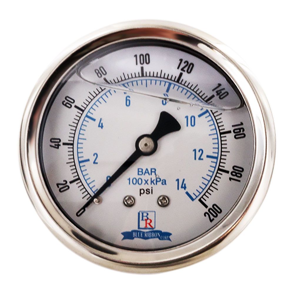 NEO, Water Pressure Gauge 200 PSI, 1/4" MPT, 2.5" Plastic Dial, Center Mount, SS Case