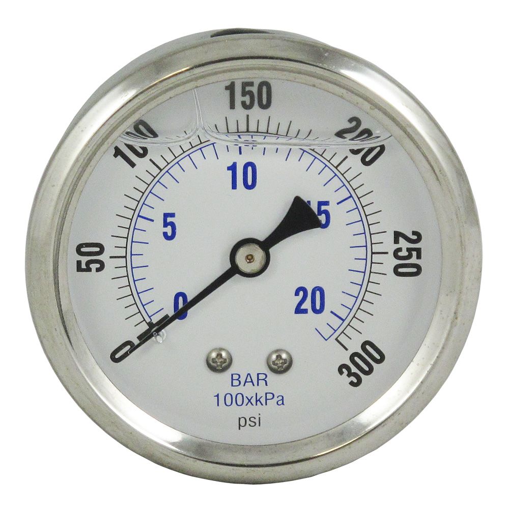 NEO, Water Pressure Gauge 300 PSI, 1/4" MPT, 2.5" Plastic Dial, Center Mount, SS Case