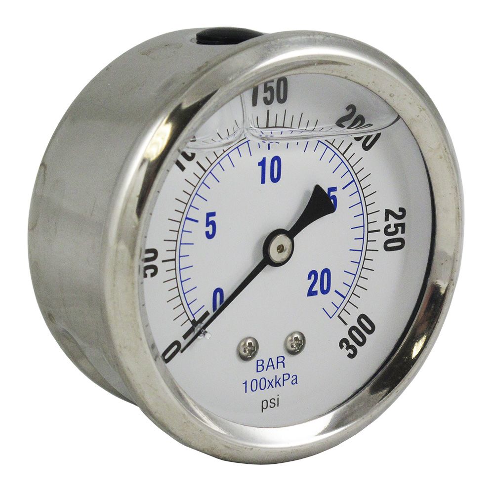 NEO, Water Pressure Gauge 300 PSI, 1/4" MPT, 2.5" Plastic Dial, Center Mount, SS Case