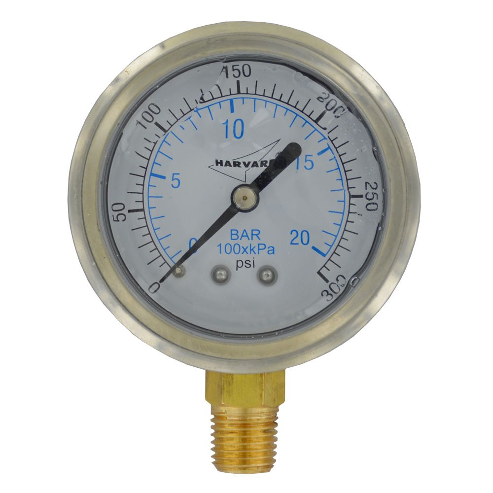 NEO, Water Pressure Gauge - 300 PSI, 1/4" MPT, 2.5" Plastic Dial, Lower Mount, SS Case