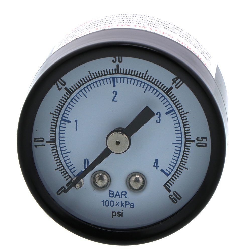 NEO, Water Pressure Gauge 60 PSI, 1/8" MPT, 1.5" Glass Dial, Center Mount, Black Steel Case