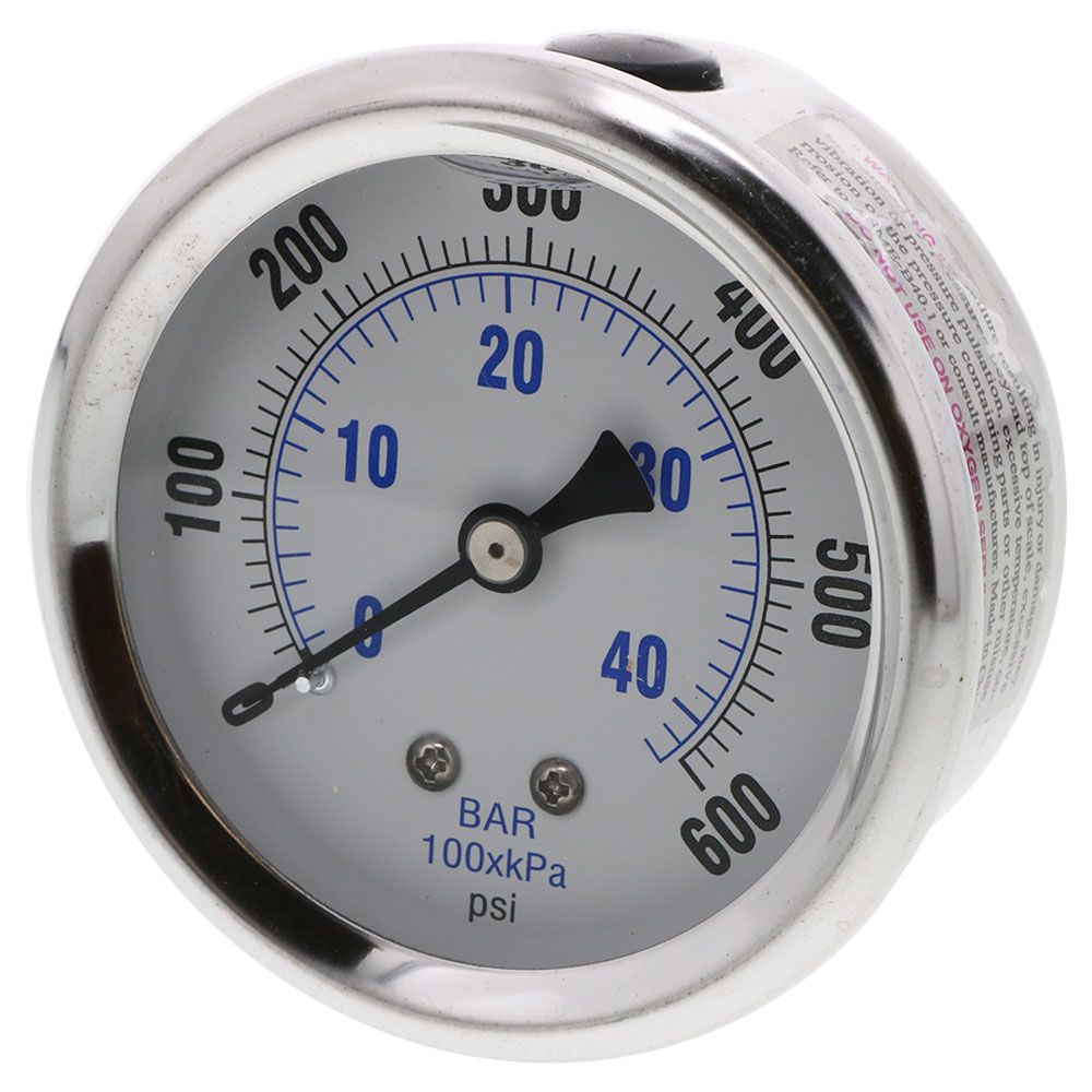 NEO, Water Pressure Gauge 600 PSI, 1/4" MPT, 2.5" Plastic Dial, Center Mount, SS  Case